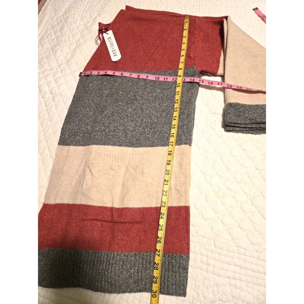 Sz 2XL OLIVE+OAK Burnt Orange Gray Cream Striped Open Mid-Thig Cardigan - Picture 5 of 5